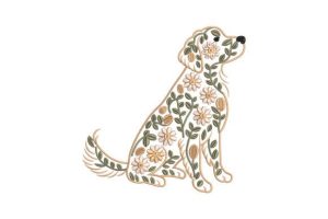 Floral Golden Retriever Dog Embroidery