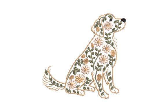 Floral Golden Retriever Dog Embroidery