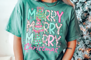 Alternative view of Floral Merry Merry Merry Christmas Png