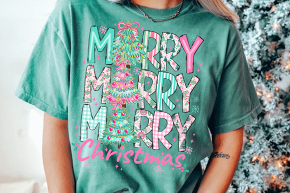 Alternative view of Floral Merry Merry Merry Christmas Png