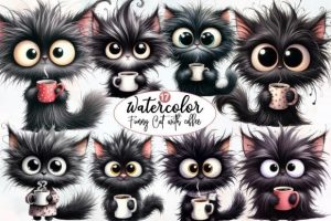 Funny Cat with Coffee Clipart