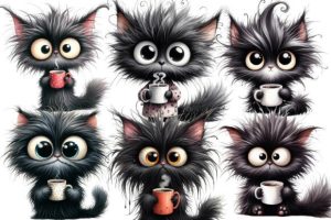 Alternative view of Funny Cat with Coffee Clipart