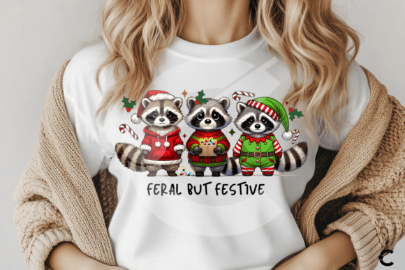 Alternative view of Funny Christmas Racoon Feral but Festive