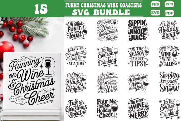 Funny Christmas Wine Coasters Svg Bundle