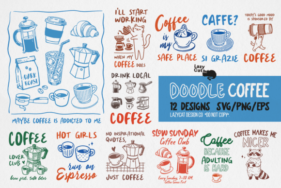 Funny Coffee Doodle SVG PNG Bundle