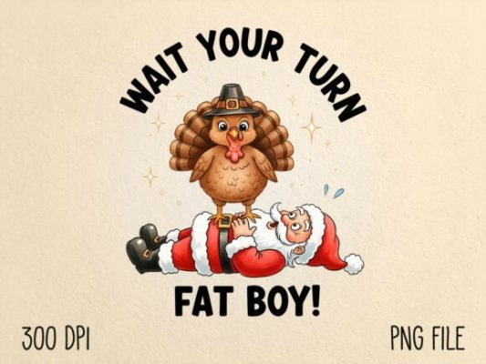 Funny Thanksgiving Turkey and Santa PNG