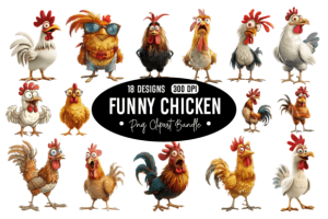 Funny Chicken Sublimation Clipart Bundle
