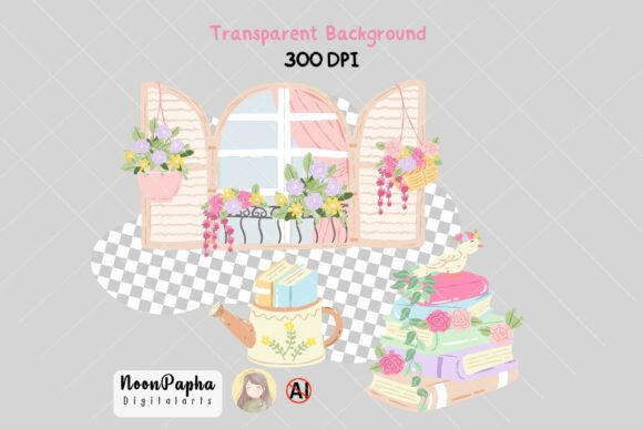Garden Bookish Clipart Set, Pastel Books - Image 4