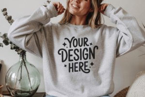 Gildan 18000 Ash Sweatshirt Mockup 5