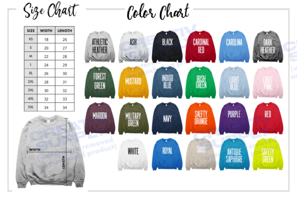 Gildan 18000 Sweatshirt Size Color Chart