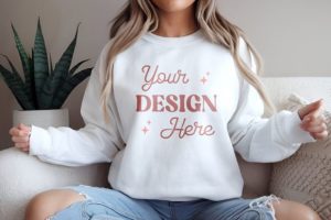 Gildan 18000 White Sweatshirt Mockup