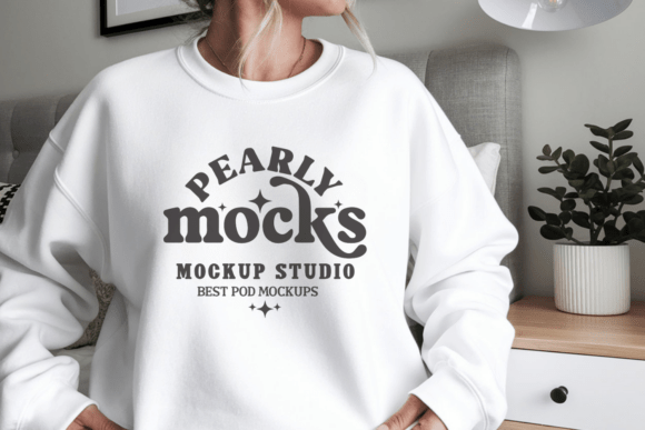 Gildan 18000 White Sweatshirt Mockup