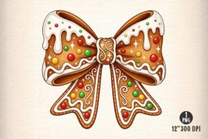 Gingerbread Coquette Bow Christmas PNG