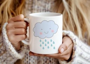 Alternative view of Girl Holding Coffee Mug Mockup PSD