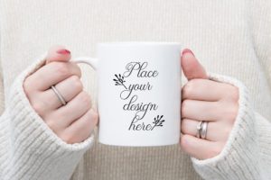 Girl Holding Mug Mockup Winter