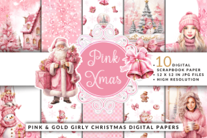 Girly Pink Christmas Digital Paper Pack