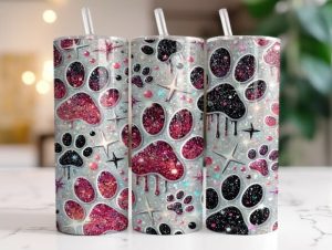 Glitter Dog Paw 20oz Tumbler Wrap PNG