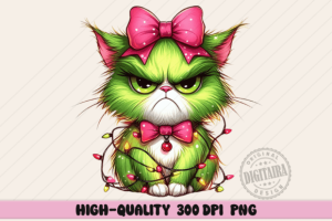 Green Angry Christmas Cat Png