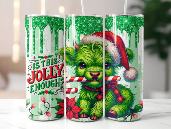 Green Christmas Highland Cow Tumbler