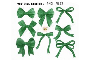 Alternative view of Green Coquette Bow Watercolor PNG Bundle