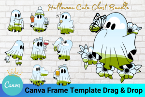 Halloween Cute Ghost Canva Frame Bundle