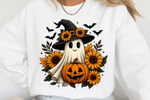 Alternative view of Halloween Cute Ghost Sunflower PNG