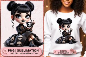 Halloween Gothic Girl Coffee Lover PNG