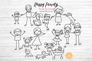 Hand Drawn Happy Big Family SVG Clipart
