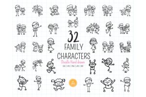 Hand Drawn Happy Big Family SVG Clipart