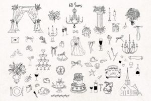 Alternative view of Hand Drawn Whimsical Wedding Icon Bundle