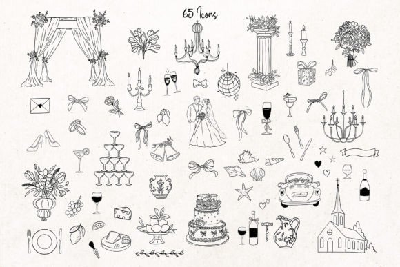 Alternative view of Hand Drawn Whimsical Wedding Icon Bundle