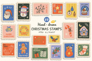 Hand-Drawn Christmas Stamps PNG Bundle