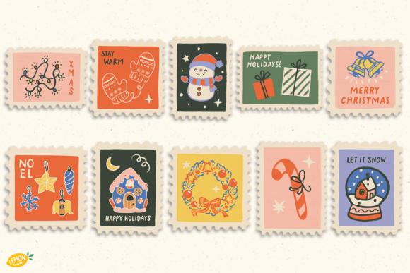 Hand-Drawn Christmas Stamps PNG Bundle - Image 2