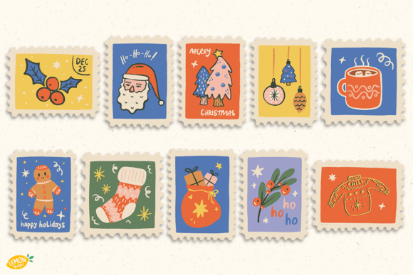 Hand-Drawn Christmas Stamps PNG Bundle - Image 3