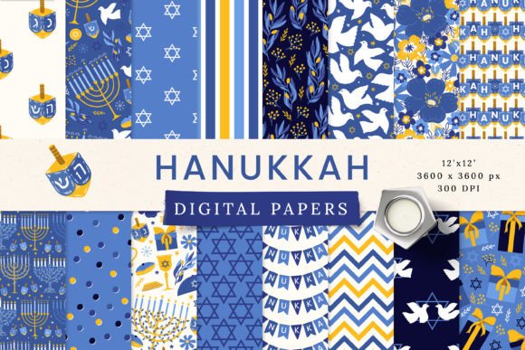 Hanukkah Digital Papers Seamless Pattern