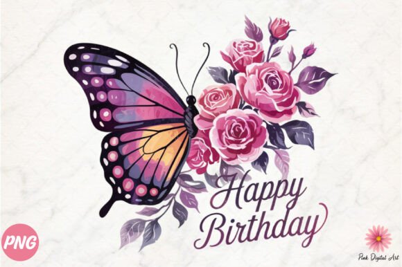 Happy Birthday with Butterfly and Flower