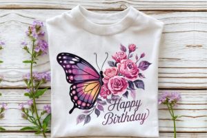 Alternative view of Happy Birthday with Butterfly and Flower