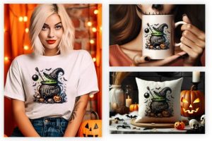 Alternative view of Happy Halloween Witch Hat Cauldron Clipa