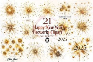 Happy New Year Fireworks Clipart Bundle