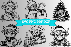 Highland Cow Christmas SVG PNG Files