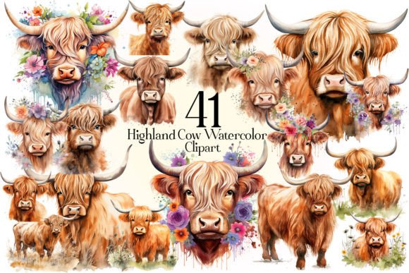 Highland Cow PNG, Watercolor Highland