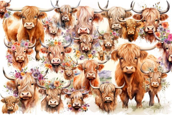 Highland Cow PNG, Watercolor Highland - Image 2