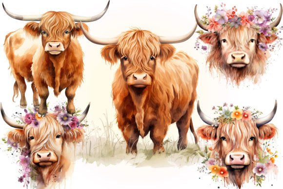 Highland Cow PNG, Watercolor Highland - Image 3