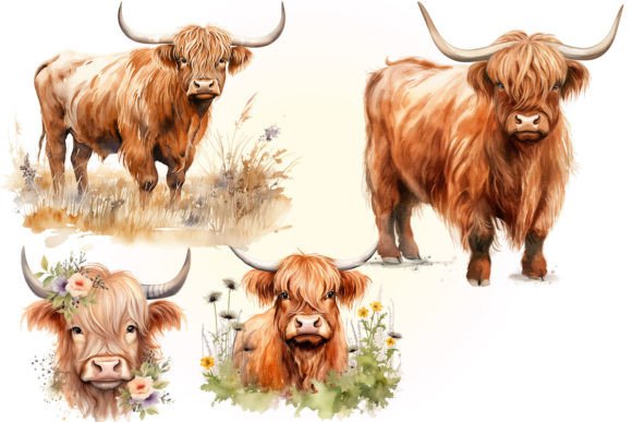 Highland Cow PNG, Watercolor Highland - Image 4