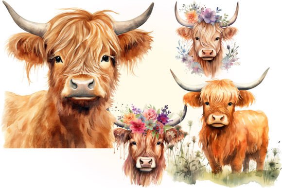 Highland Cow PNG, Watercolor Highland - Image 5