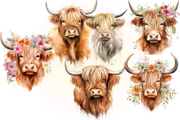 Highland Cow PNG, Watercolor Highland - Image 7