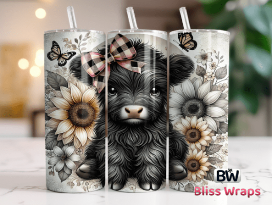 Highland Cow Tumbler Wraps PNG