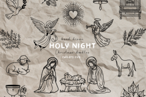 Holy Night Nativity Scene Line Art