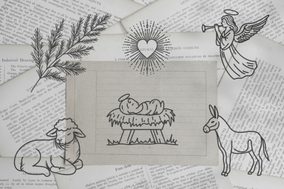 Alternative view of Holy Night Nativity Scene Line Art