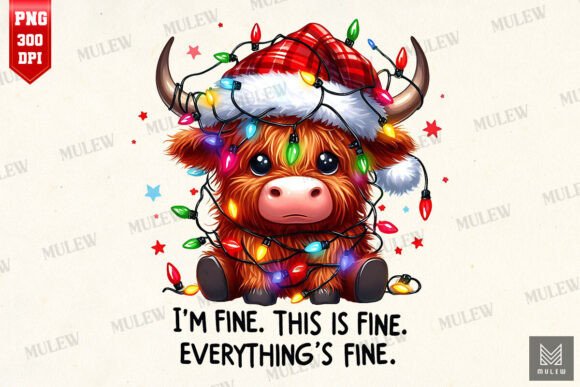 I'm Fine Christmas Lights Highland Cow